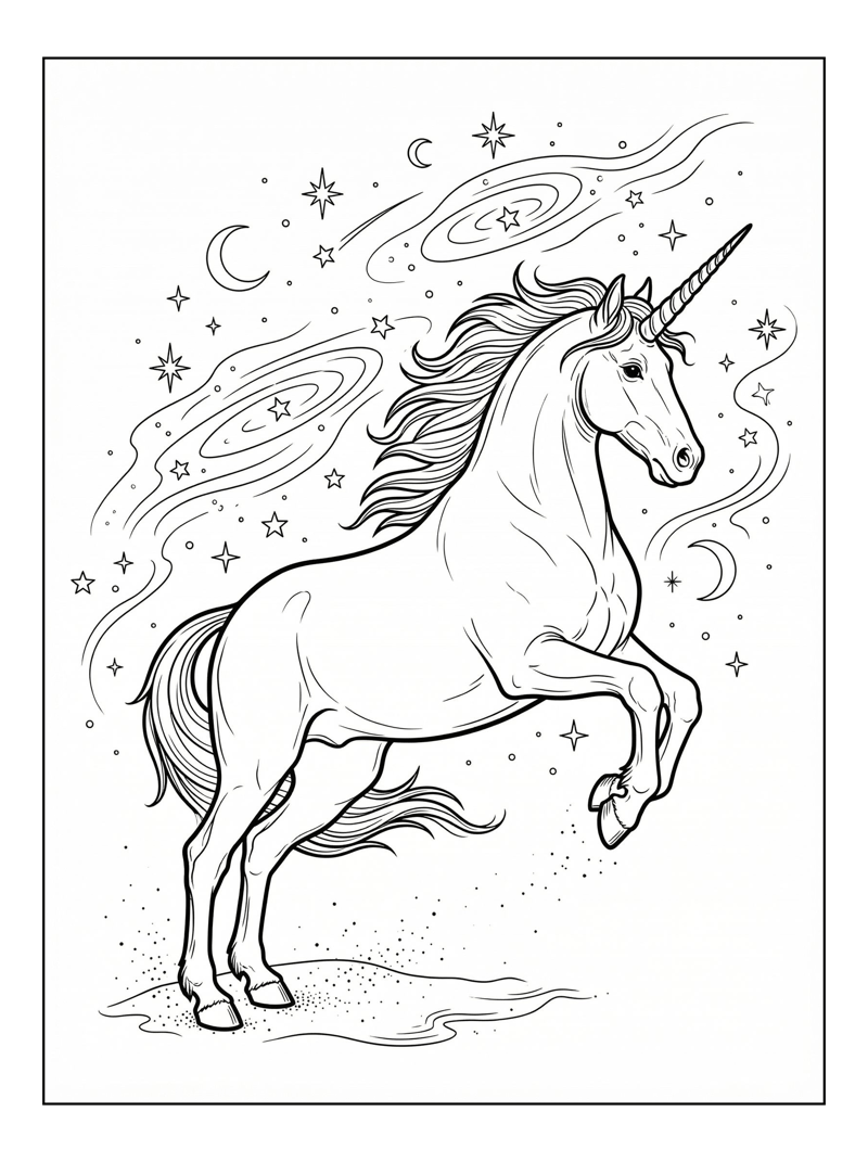 Unicorn Leaping Starry Night Sky