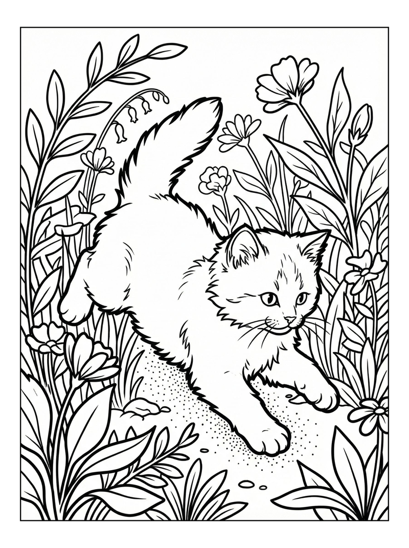 Fluffy Kitten Leaping In Garden