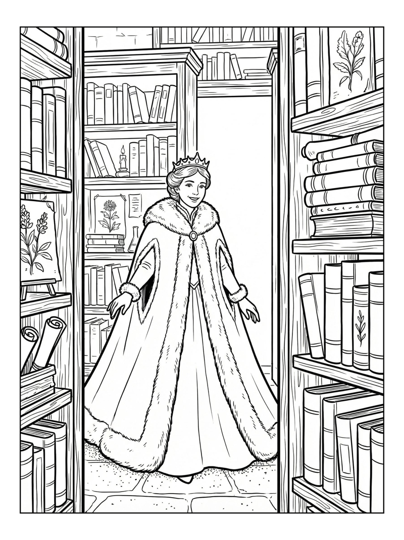 Winter Princess Smiling In Castle Library