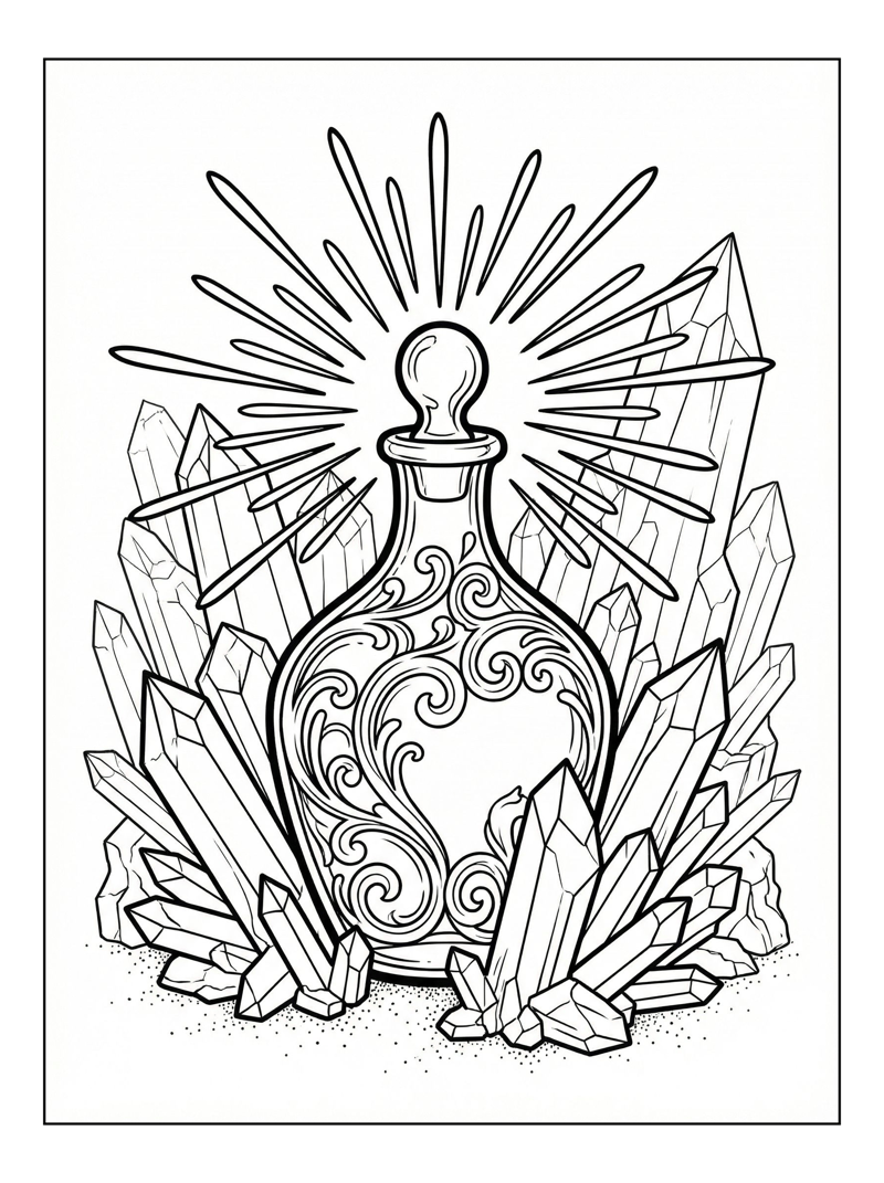 Ornate Bottle Radiating Light In Crystal Cave