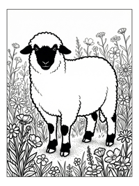 Valais Blacknose Sheep Stands Amid Wildflowers