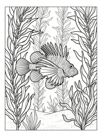 Lionfish Swimming Among Kelp Plants