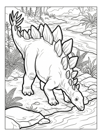 Hatchling Stegosaurus Drinking By River Bank