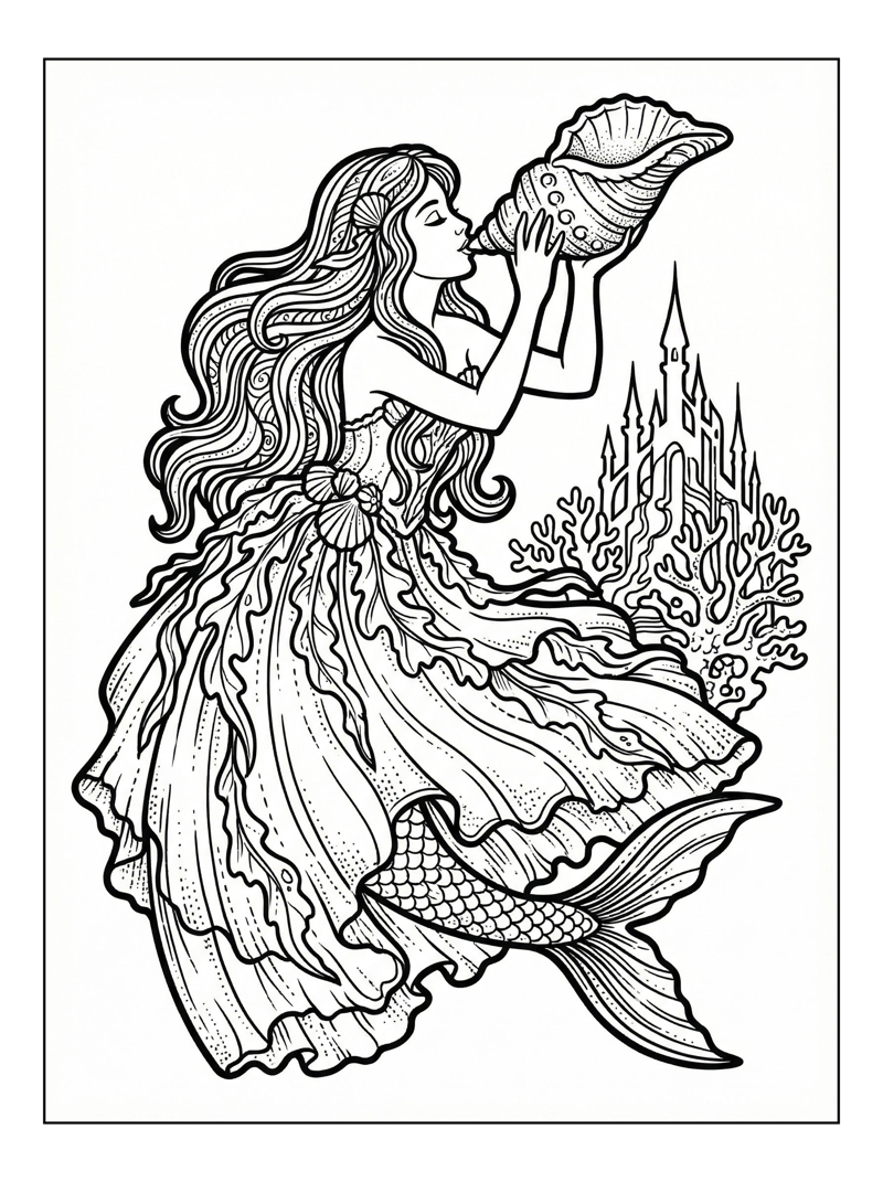 Mermaid Princess Sings Into Conch Shell