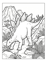 Stegosaurus Grazing Volcanic Landscape