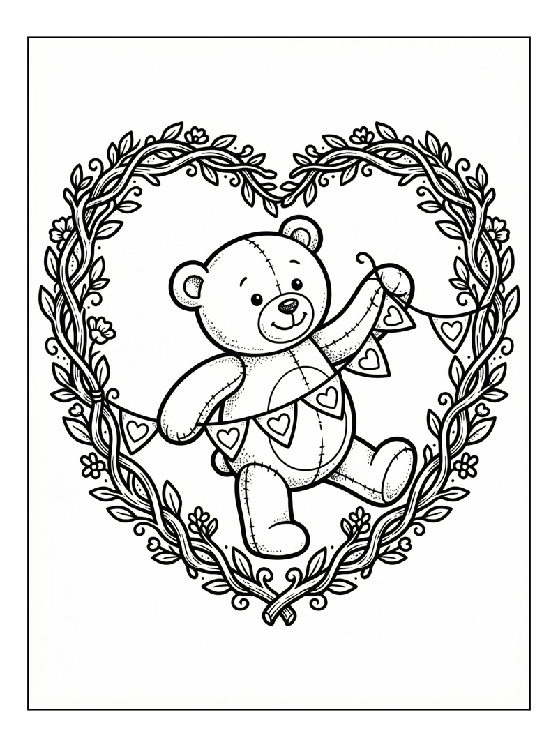 Teddy Bear Stringing Heart Bunting Heart Frame