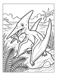 Pterodactyl Eating Fish In Lagoon