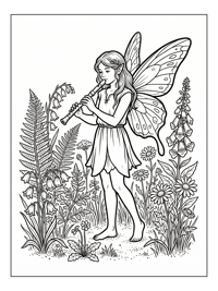 Woodland Fairy Plays Flute Among Wildflowers