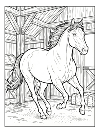 Quarter Horse Galloping In Rustic Stable