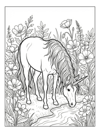 Unicorn Drinking In Rainbow Meadow