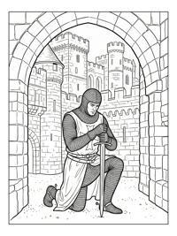 Crusader Knight Kneeling In Castle