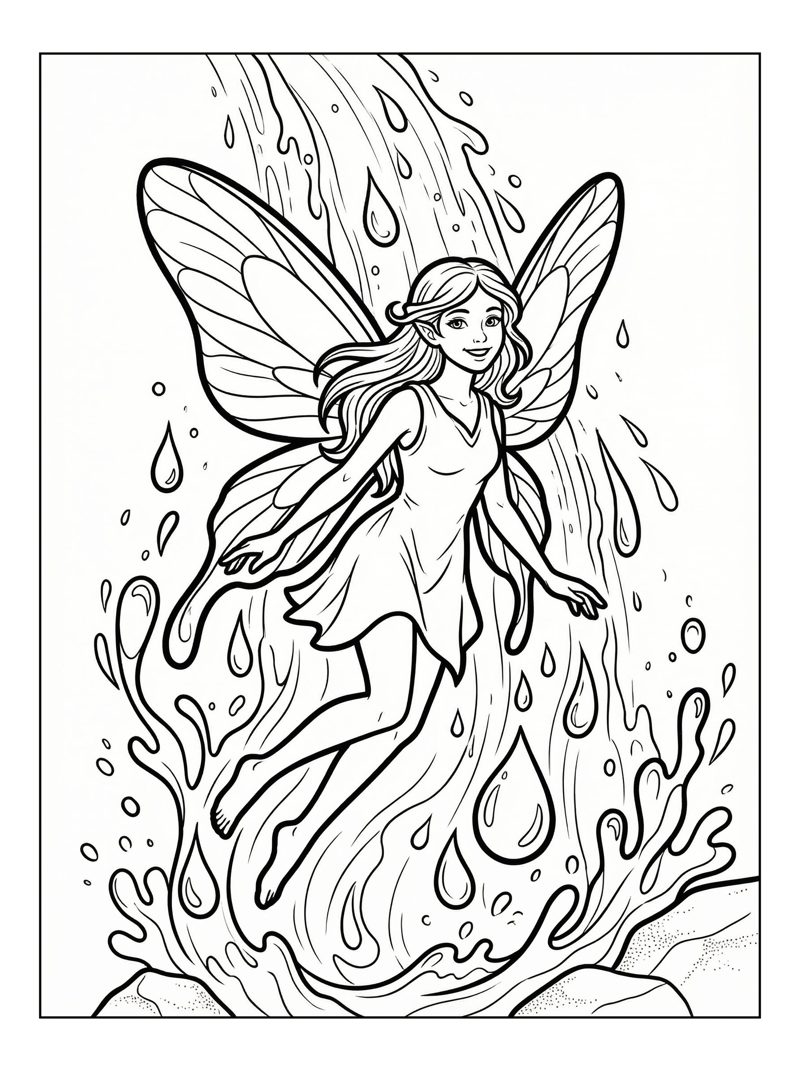 Friendly Forest Fairy Hovering Waterfall