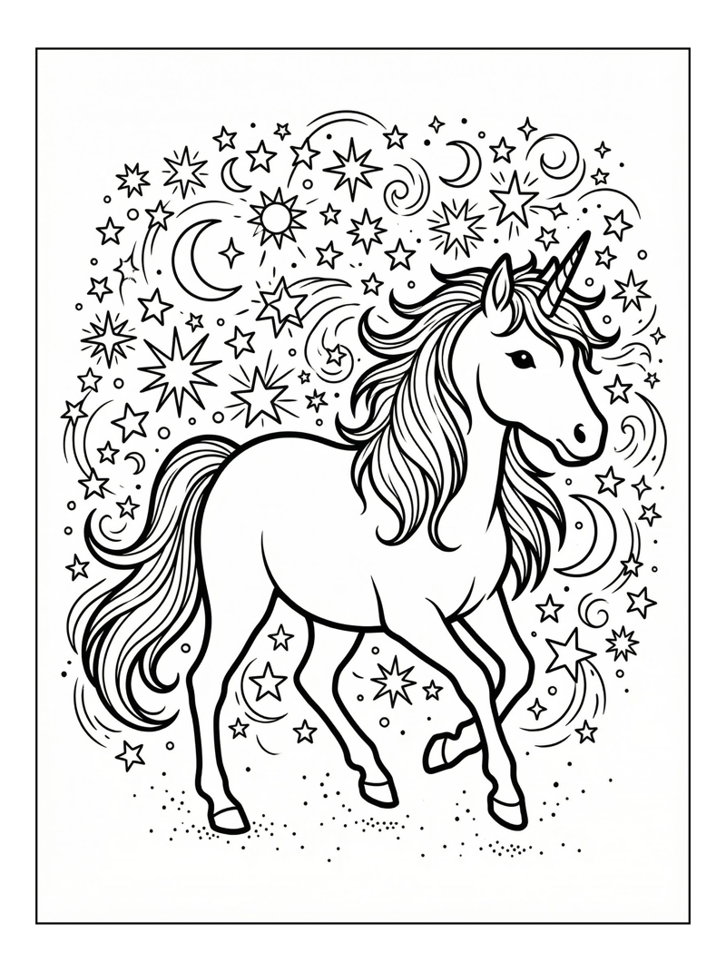 Unicorn Trotting Starry Night Sky