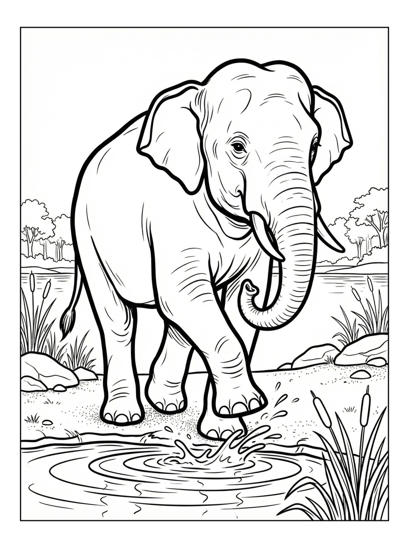 Sumatran Elephant Stomping Watering Hole