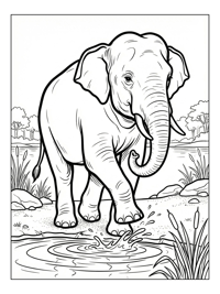 Sumatran Elephant Stomping Watering Hole