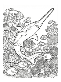 Sawshark Leaping In Coral Reef