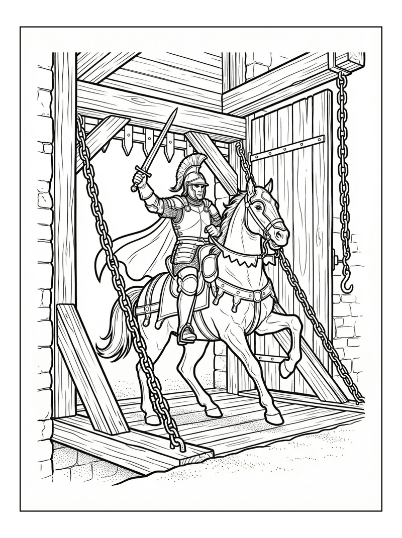 Knight On Horse Defending Castle Drawbridge