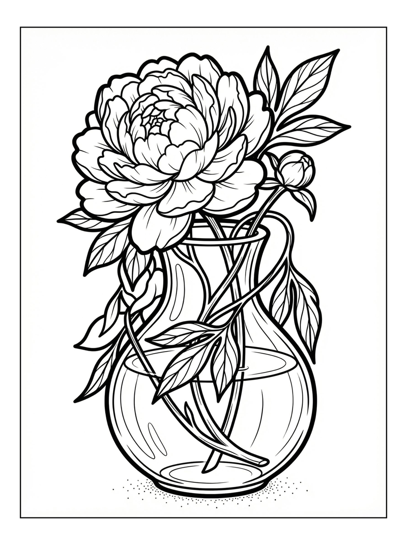 Peony In Glass Vase
