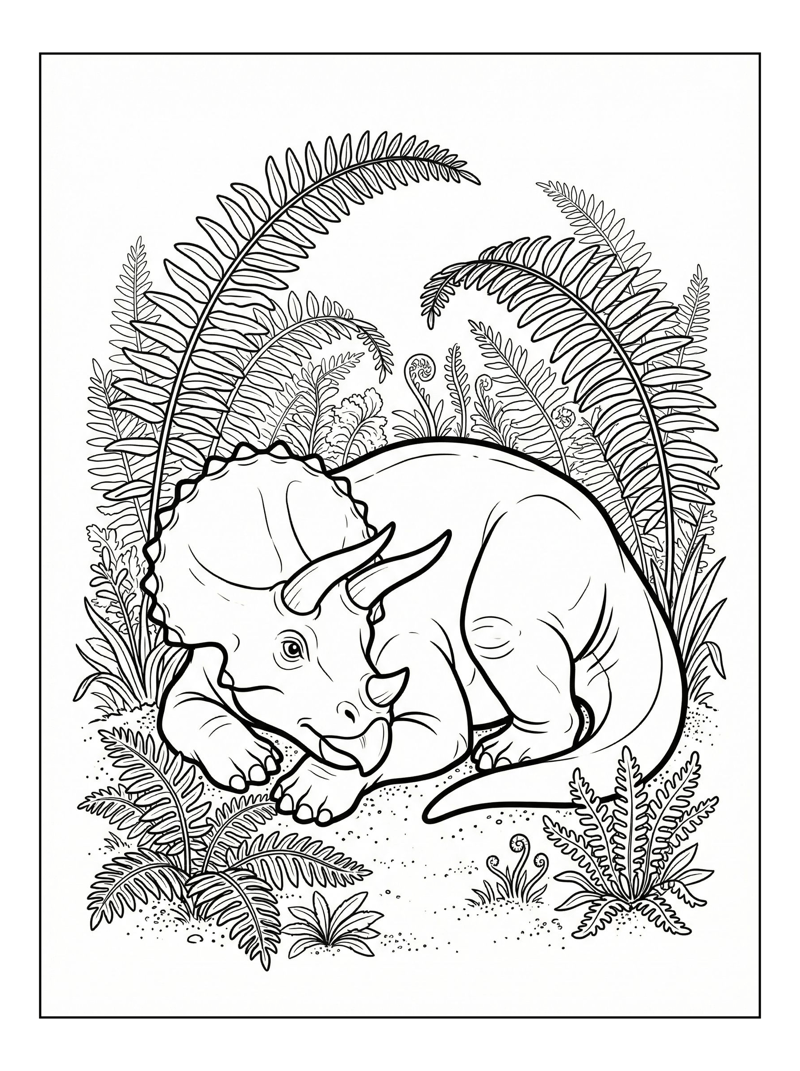 Juvenile Triceratops Resting In Fern Valley