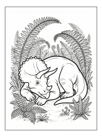 Juvenile Triceratops Resting In Fern Valley