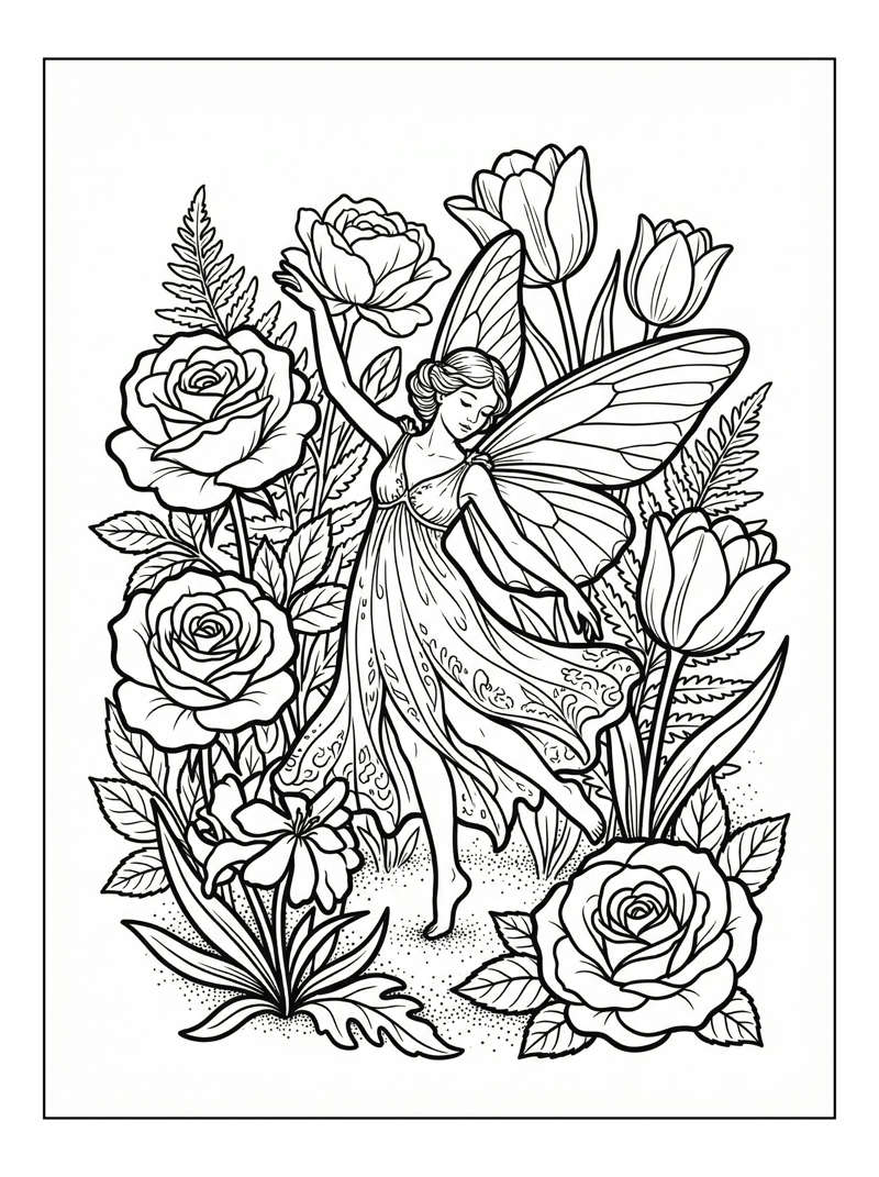 Garden Fairy Dancing Among Flowers