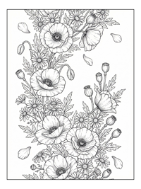 Poppies Daisies Blooming Floral Border