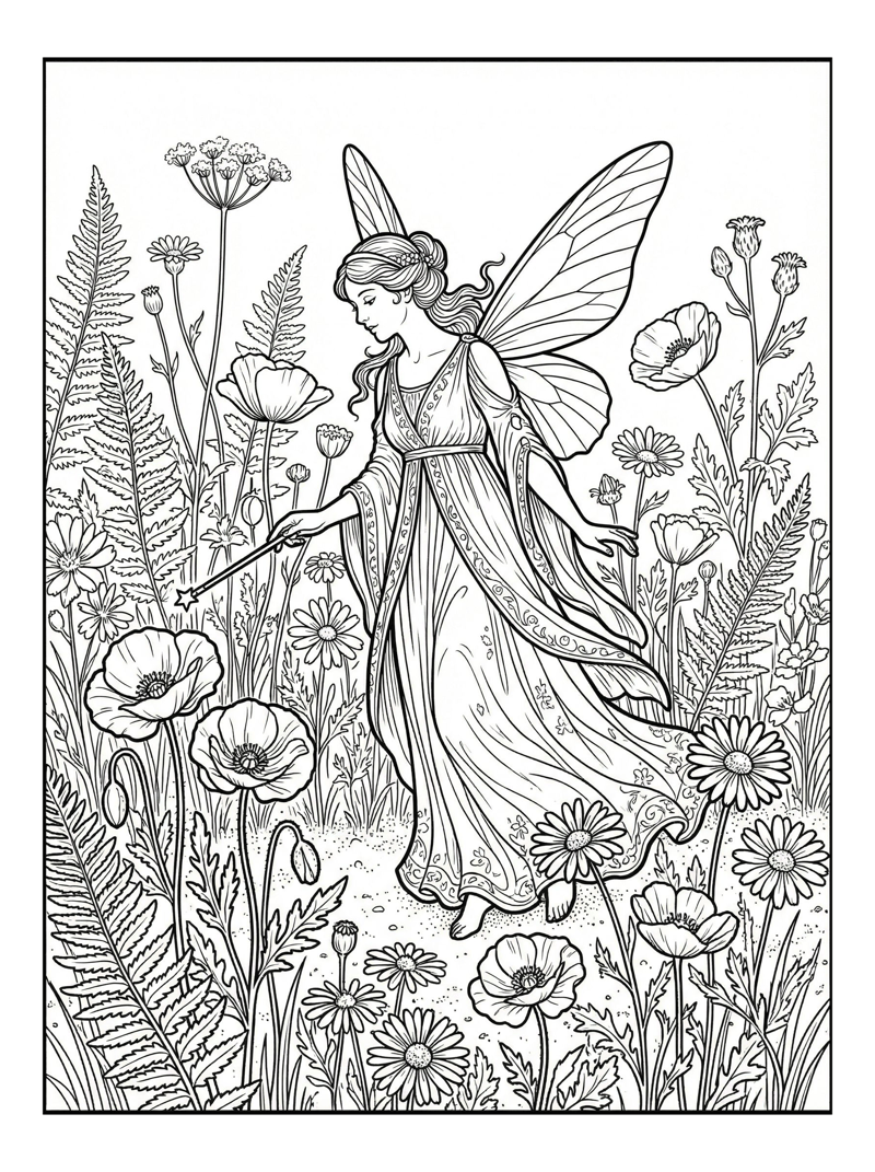 Tooth Fairy Holds Wand In Wildflowers