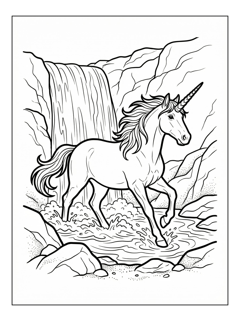 Unicorn Trots By Waterfall Pool