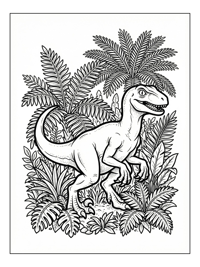 Velociraptor Crouching In Fern Forest