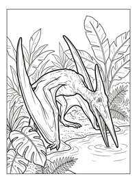 Pterodactyl Drinking In Tropical Lagoon