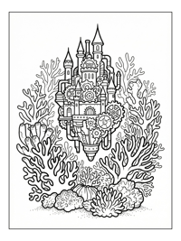 Steampunk Castle Floating In Coral Reef