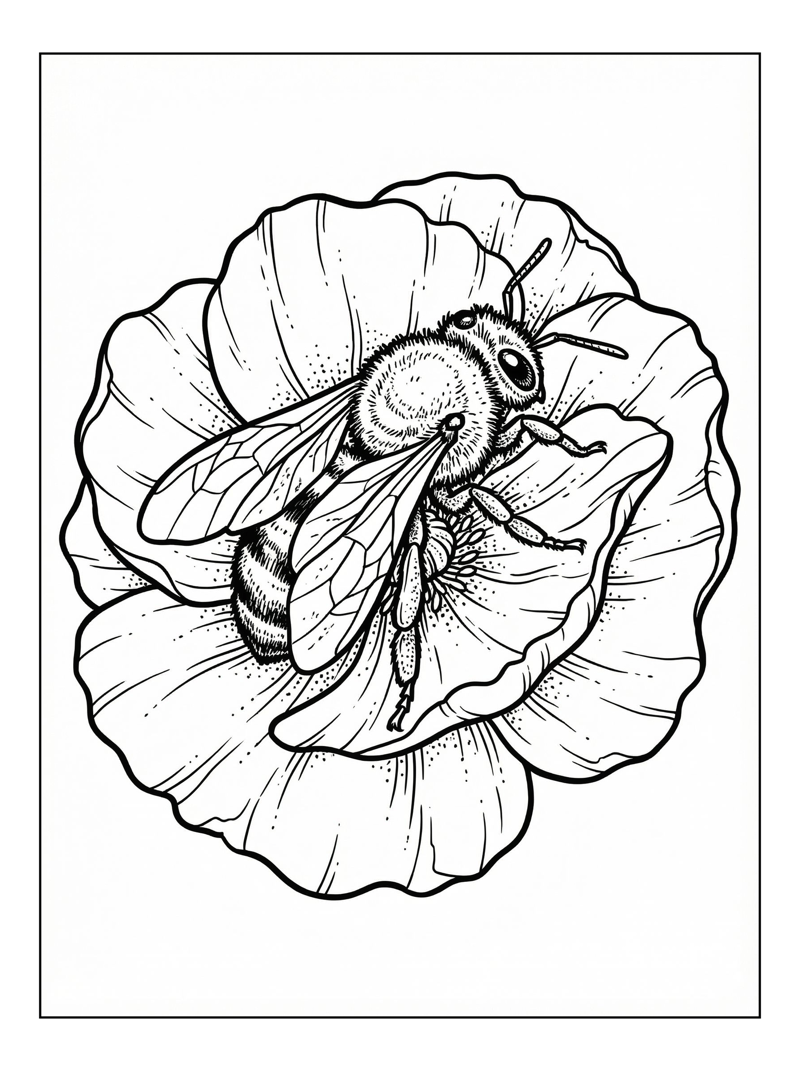 Honey Bee Crawls On Flower