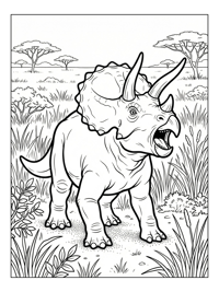 Triceratops Roaring In Savannah