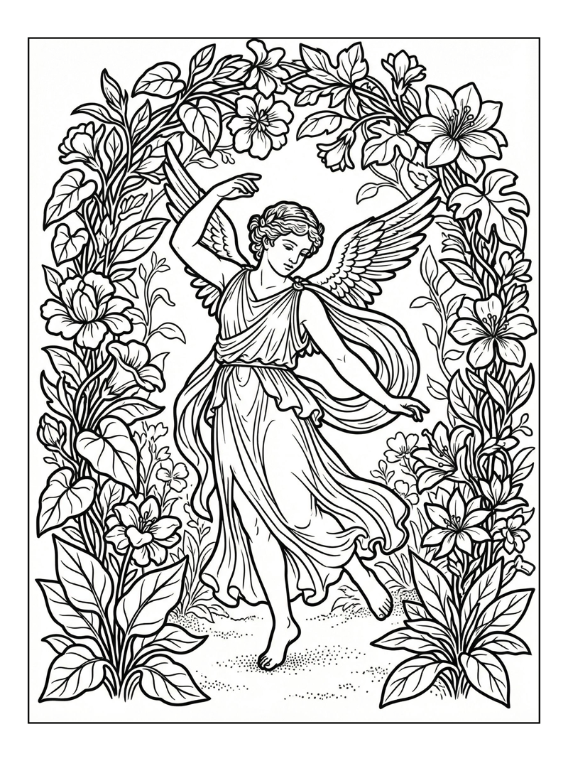 Roman Cupid Dancing Among Flowers