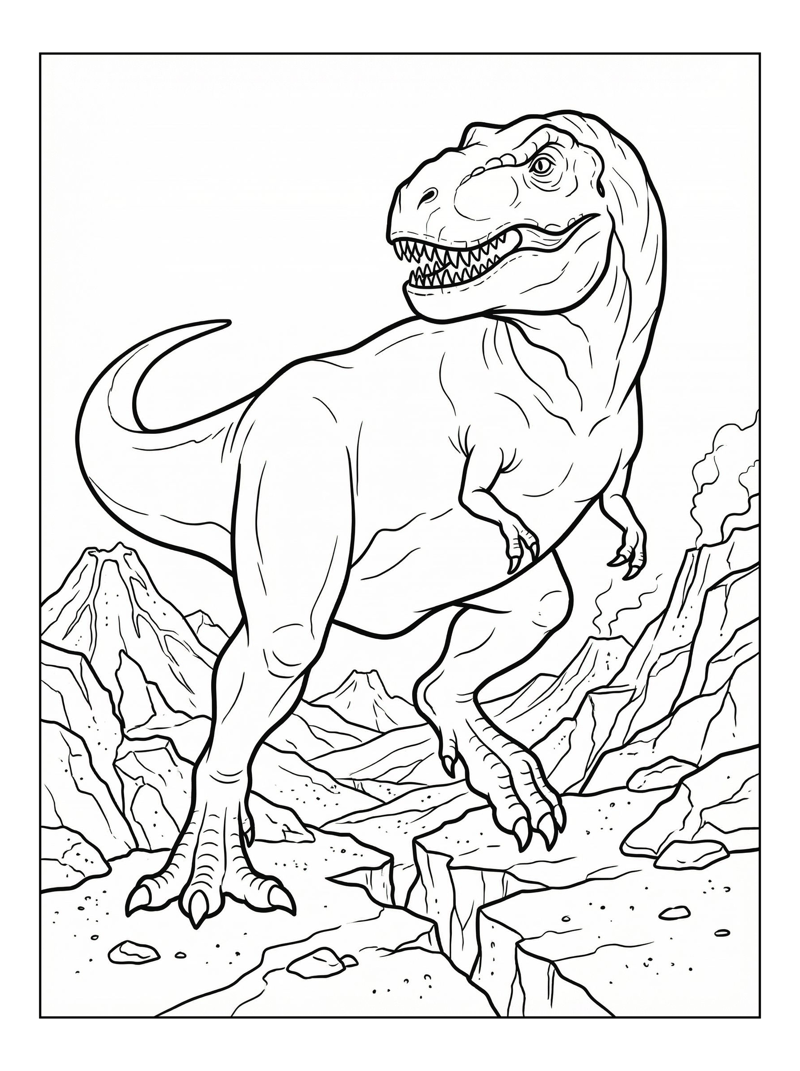 T Rex Explores Volcanic Landscape