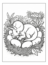 Triceratops Resting On Eggs In Nest