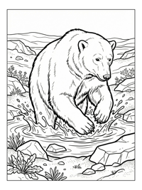 Polar Bear Splashing In Arctic Tundra