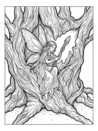 Woodland Fairy Holding Magic Wand In Tree