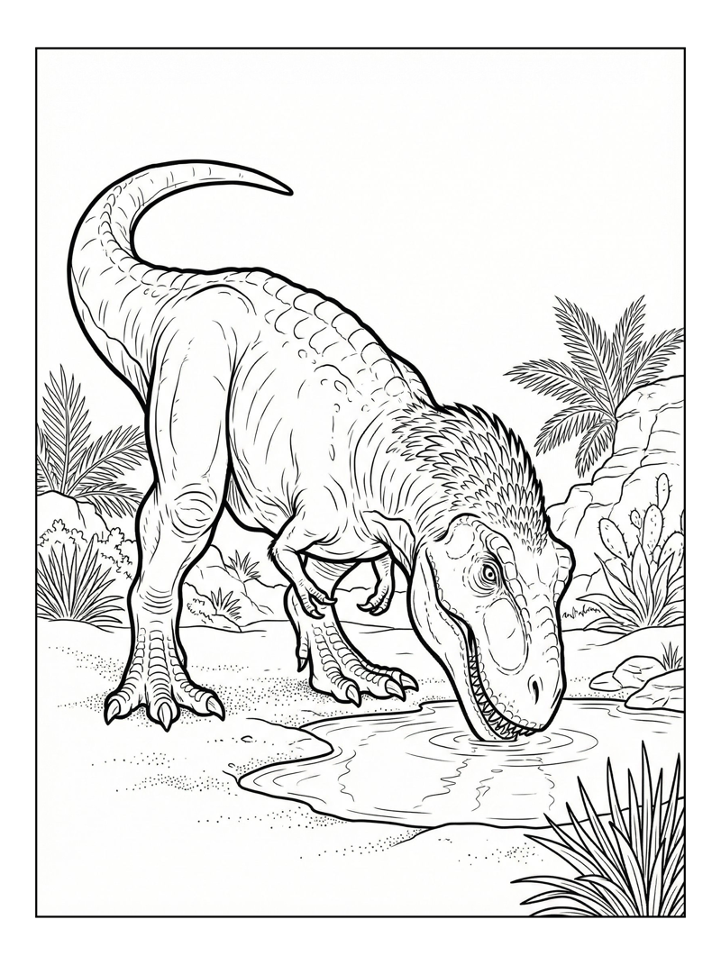 Tyrannosaurus Drinking In Desert Oasis