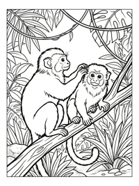 Tamarins Grooming On Tree Branch