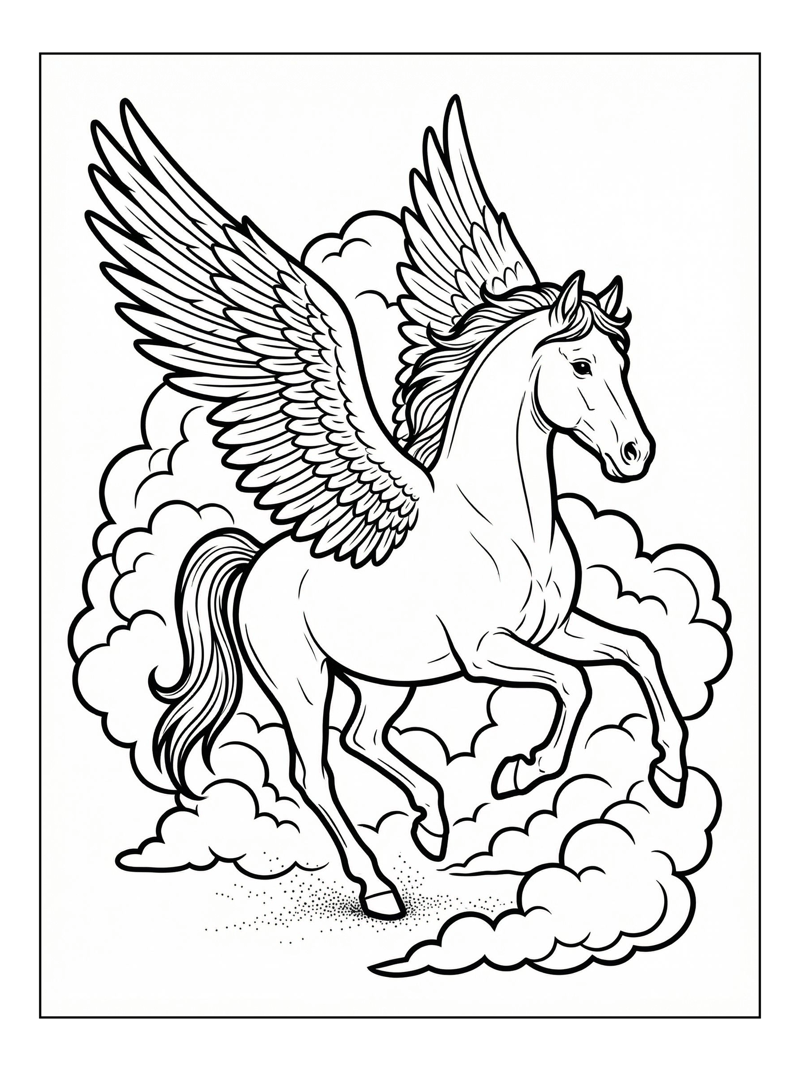 Pegasus Prancing Among Fluffy Clouds