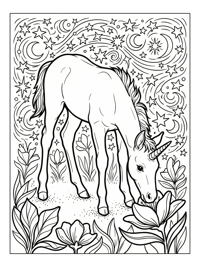 Baby Unicorn Grazing Starry Night