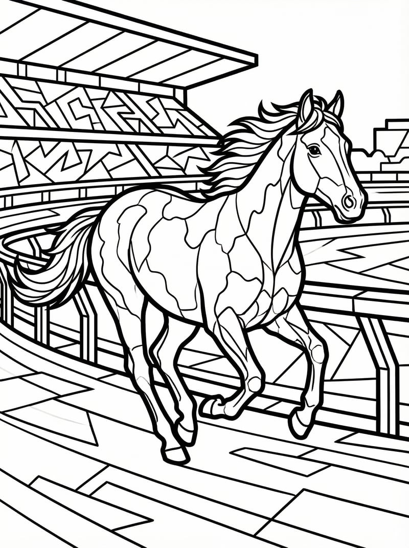 American Paint Horse Galloping In Racetrack