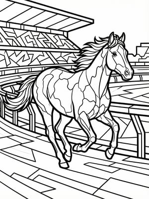 American Paint Horse Galloping In Racetrack