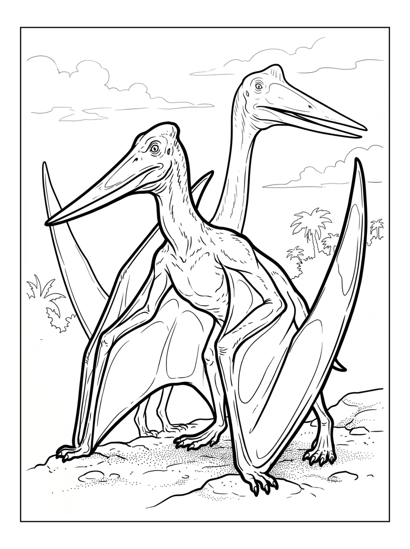 Pterodactyls Walking In Jurassic Sky