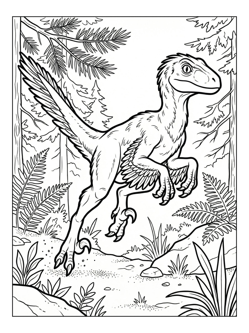Baby Velociraptor Leaping Woodland