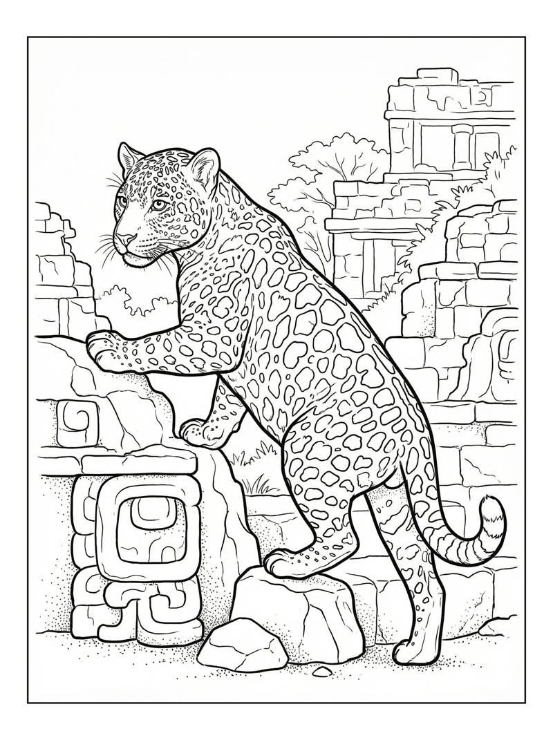 Jaguar Exploring Ancient Mayan Ruins