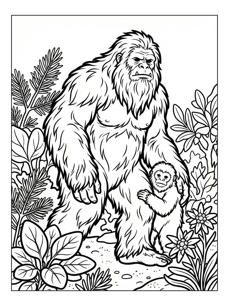 Mother Yeti And Baby In Alpine Valley