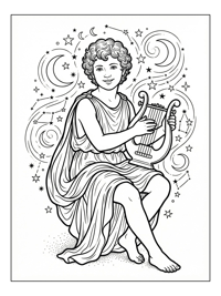 Cupid Playing Lyre Under Stars