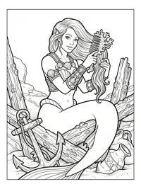 Mermaid Brushing Hair At Shipwreck